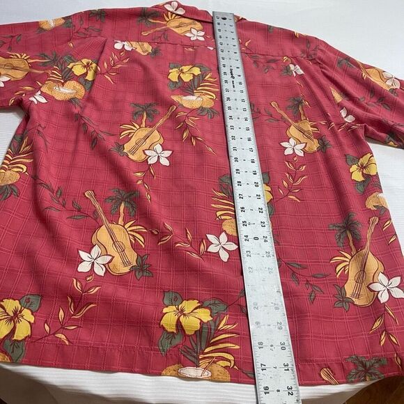 Tommy Bahama Hawaiian 100% Silk Shirt Coconuts Ukelele Palm Mens Large - Picture 4 of 4